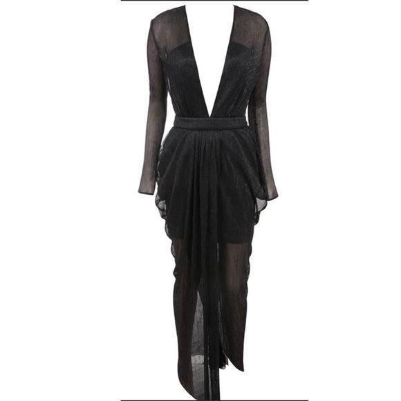 ❌SOLD ❌ House of CB “Blanca” black shimmer sheer chiffon maxi dress. - Picture 2 of 6